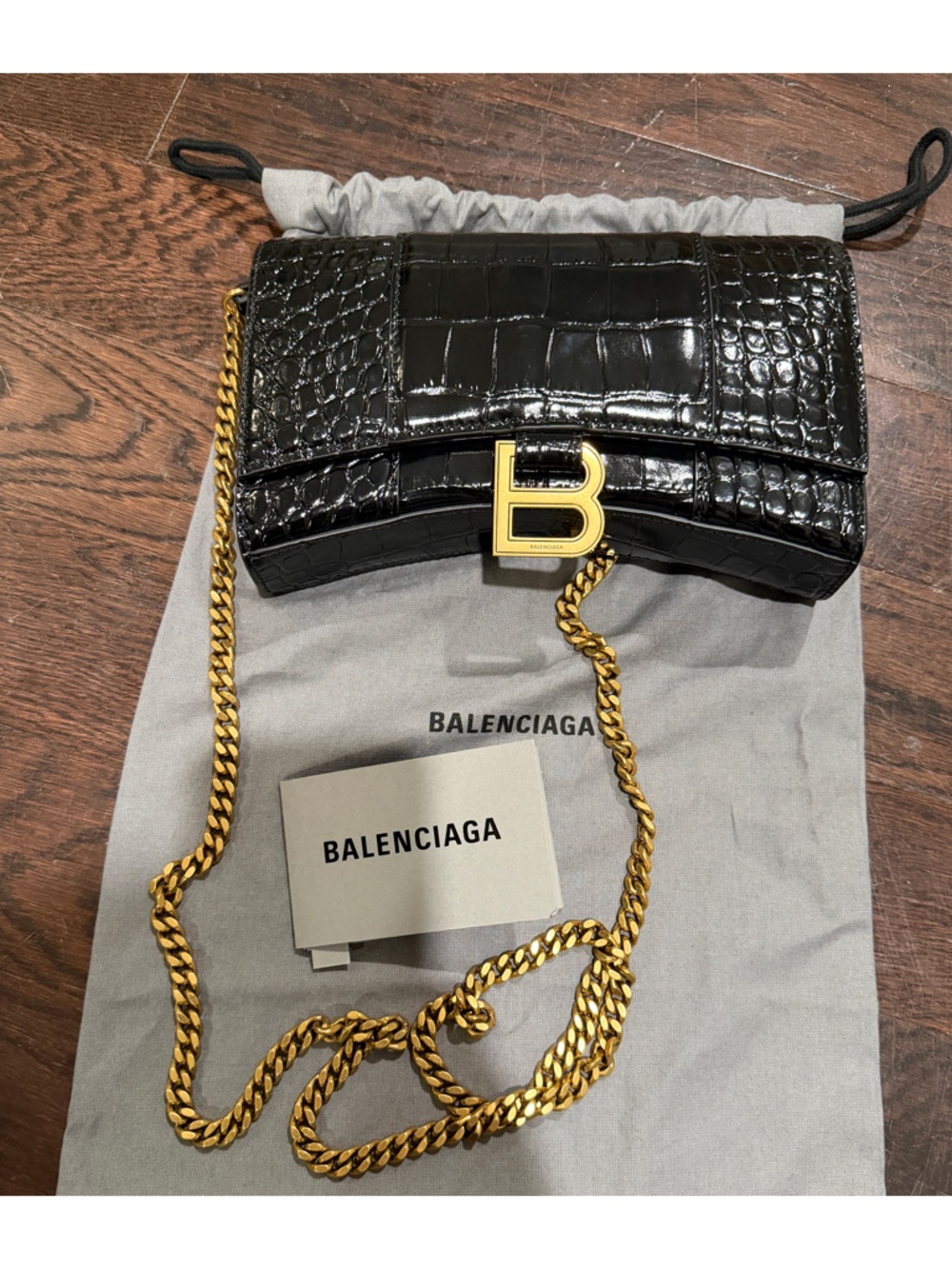 Balenciaga: Black Croc Hourglass Bag (Like New) - Picture 5 of 15